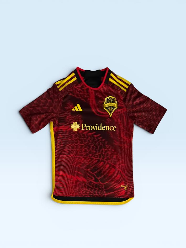 Seattle Sounders Bruce Lee Edition 2023-24 red and black third soccer jersey