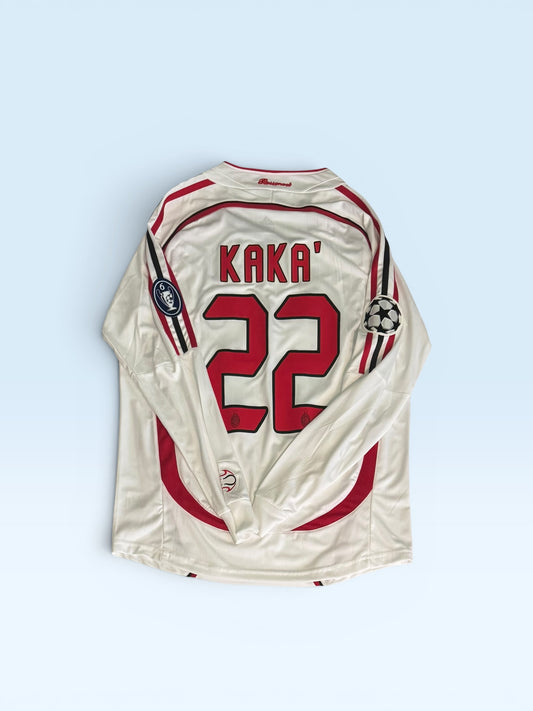 Kaka #22 AC Milan 2006-07 white long sleeve away soccer jersey, retro kit – photo 2